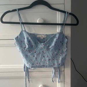 blue crop with purple flowers